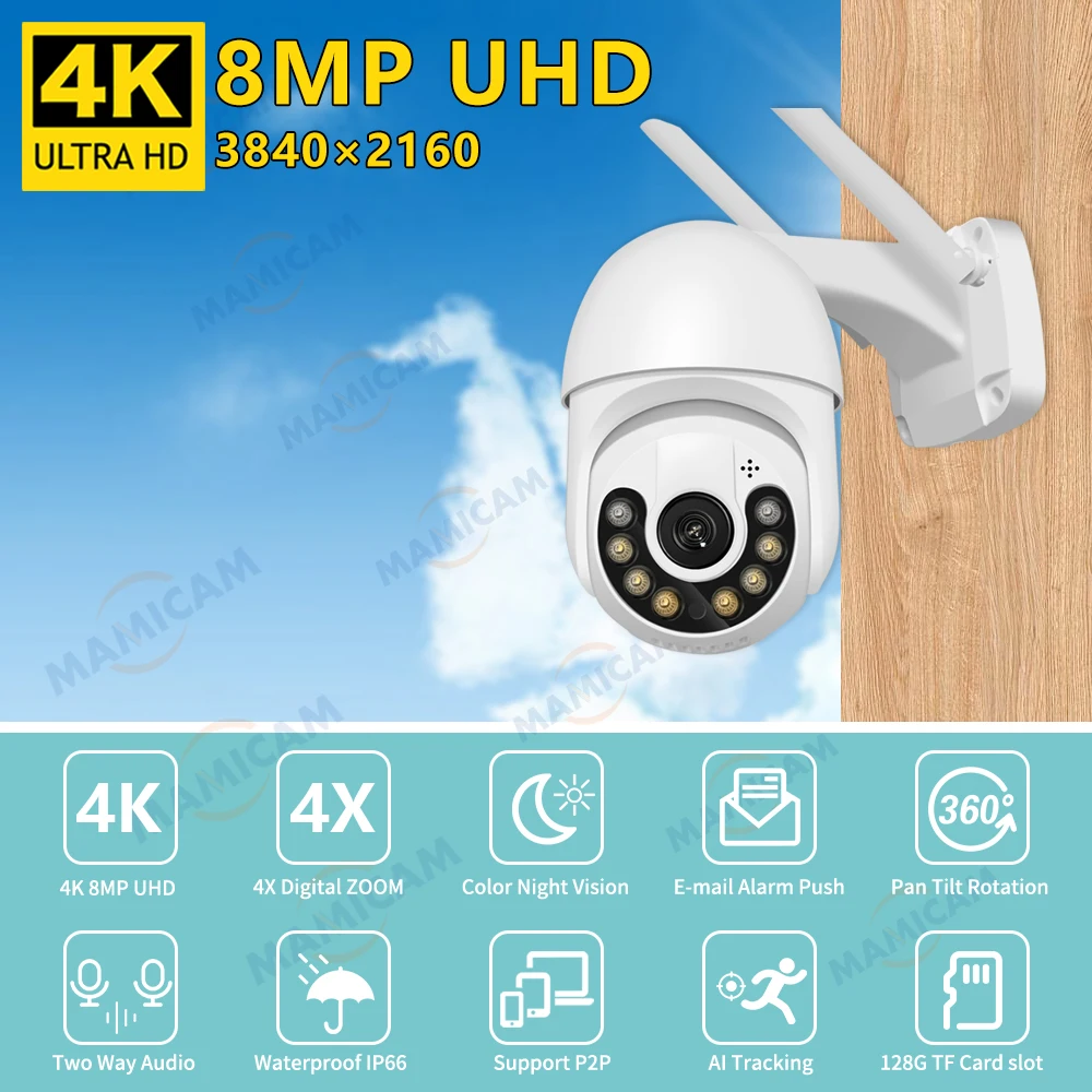 4K 8MP IP Camera WiFi Smart Home PTZ Security CCTV Surveillance P2P Outdoor H.265 Network E-mail Color Night Vision ICSEE