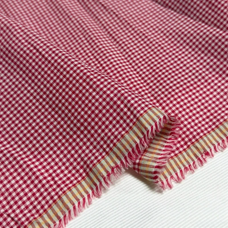 

0.15cm Red Small Grid Pure Cotton Fabric Mini Grid Shirt Coat Dress Children's Clothing All Cotton Fashionable Summer Fabric