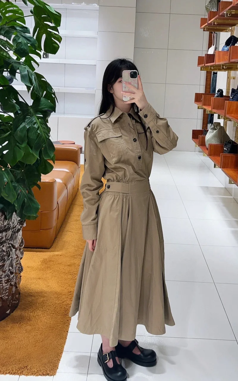 

High street ladies' windbreaker, fashionable British style, handsome and versatile, waist cinched long sleeved coat, jacket