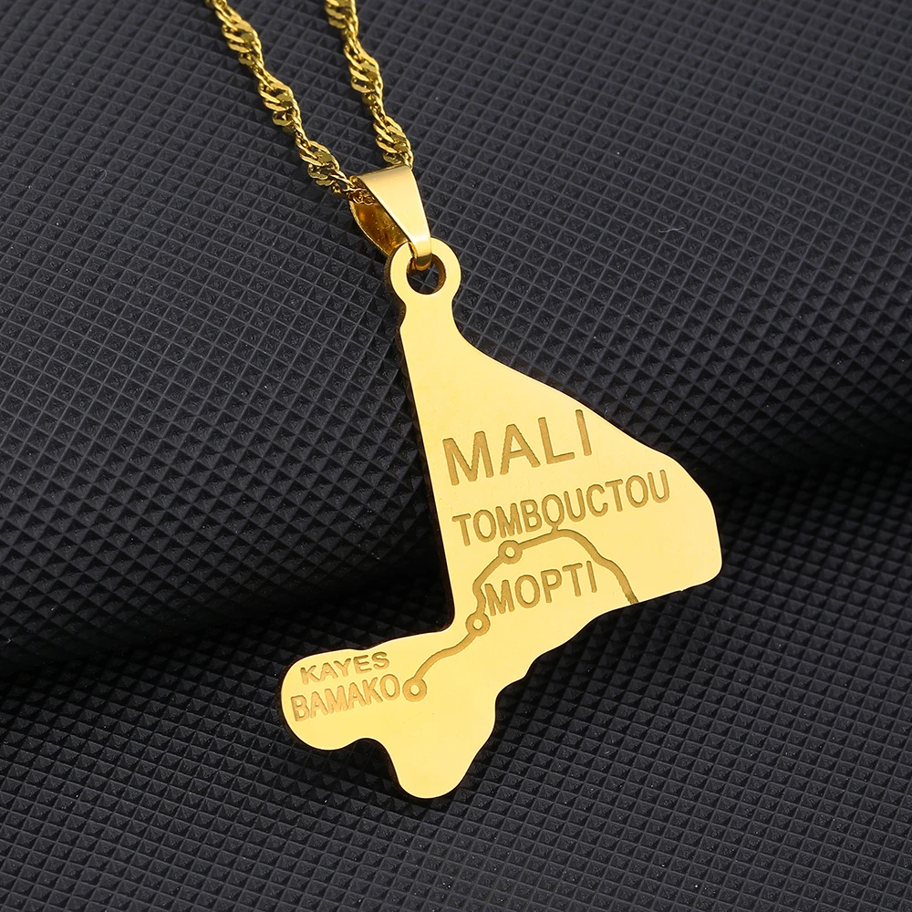 African Republic of Mali Map City Pendant Necklace Stainless Steel Men Women Maps Jewelry Gift