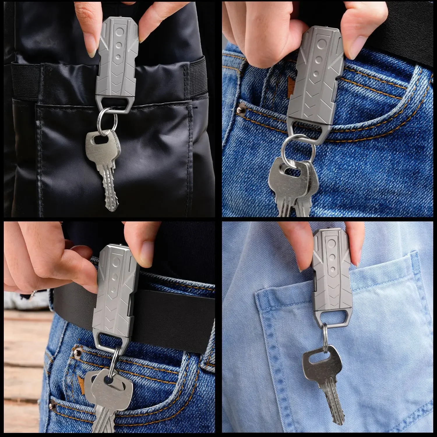 FEGVE FB62 Titanium Alloy Belt Buckle Keychain Men's Waist Hanger Key Ring for Belts & Casual Pants | Car Key Pendant