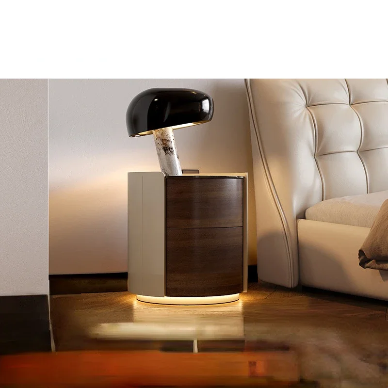 Italian light luxury bedside table, bedroom, two person modern minimalist circular light cabinet