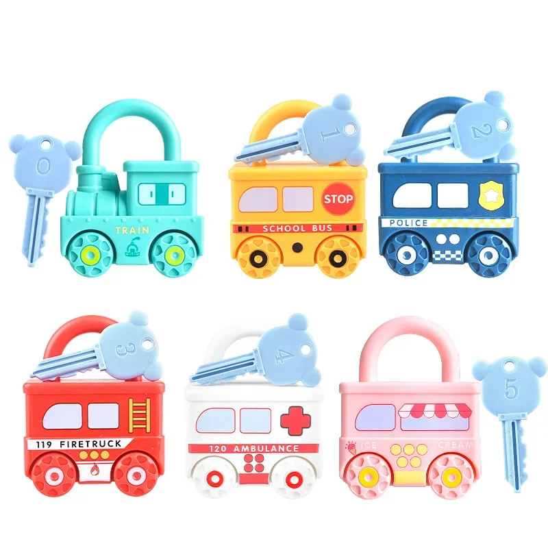 6Pcs Kids Learning Lock Unlock Car Toy with Keys Kids Montessori Educational Toys Learning Locks Matching Games Toy Gifts