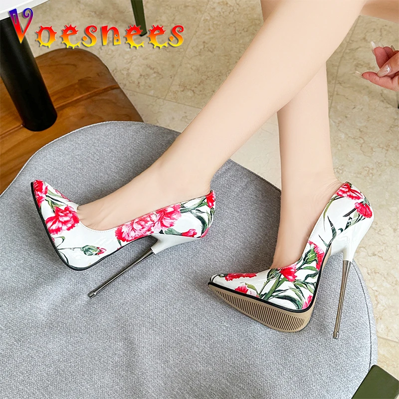 

Туфли женские на шпильке 16 см, заостренный носок, цветочный принт, высокий каблук, Клубная обувь, Фетиш дизайн, весна-осень 2023