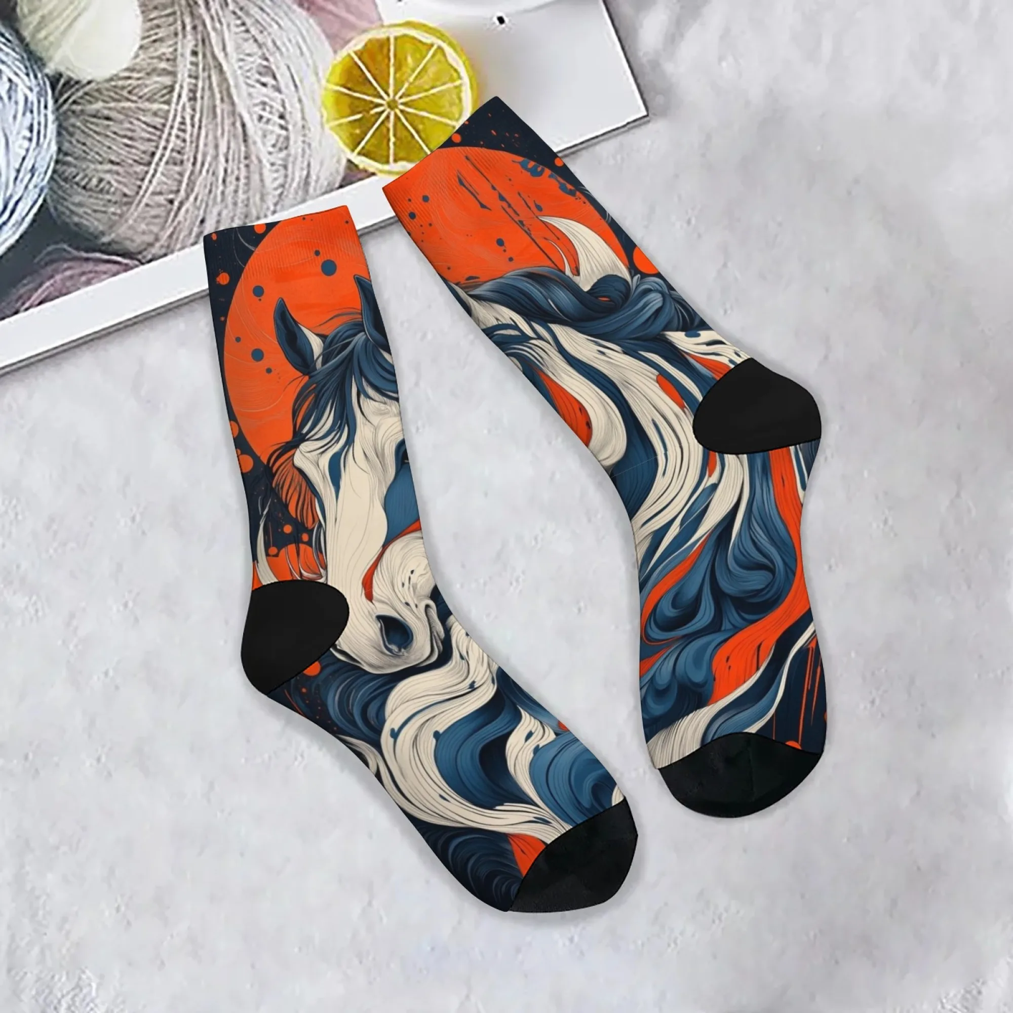 Neuartige künstlerische Pferde-Crew-Socken, Retro-Streetwear, weiche, bequeme Socken, perfekt für verrückte Geschenke, Outdoor-Sportarten, Alltagskleidung