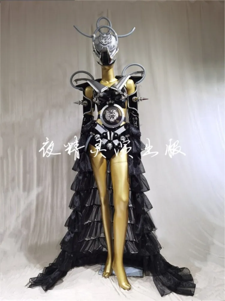 Future Technology Sense Machine Armor Warrior Tiger Head Headwear Gogos Stage Performance Outfits