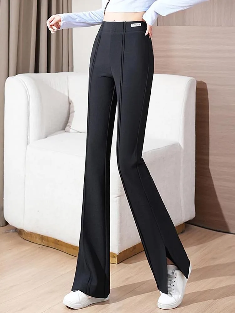 กางเกงขายาวทรงตรงเอวสูงยืดได้ กระชับสัดส่วน ใส่ได้หลากหลาย สำหรับฤดูใบไม้ร่วงและฤดูหนาว สไตล์ลำลอง