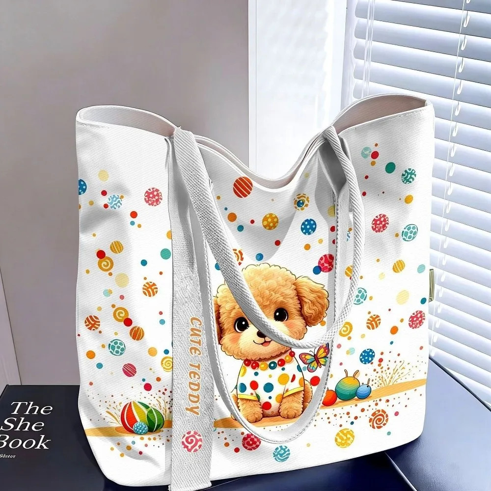Trendy Cute Dog Pattern Handbag Large Capacity Cartoon Women Shoulder Bag Lightweight Portable Tote Bag for Travel Outdoor