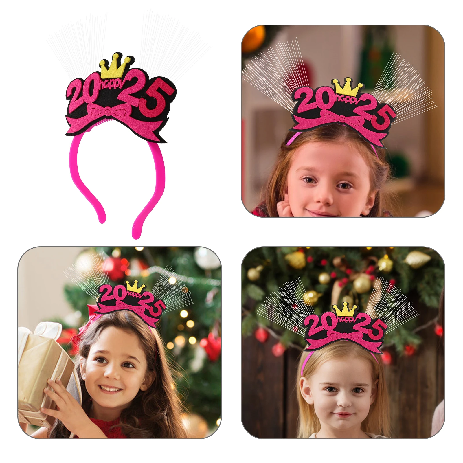 

Light Up New Year Party Supplies Plastic Happy New Year Party Hairband 2025 Fiber Accessories Holiday Hairbands