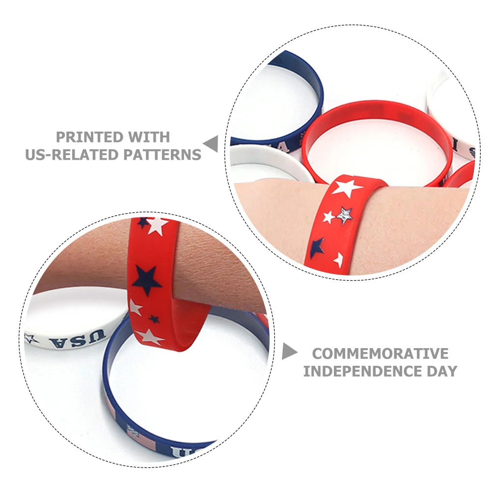

12pcs 12 Pieces American Flag Silicone Wristbands Independence Day Parties Patriotic Bracelets Event Supplies Toy