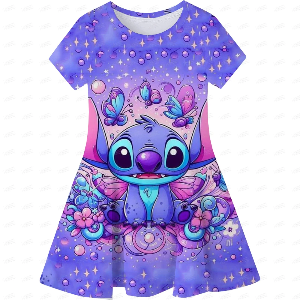 Children\'s Princess Dresses Girl Birthday Clothing Girls Cartoon Stitch Dress Summer Cute Casual Kids Home wear Clothing Top Tee