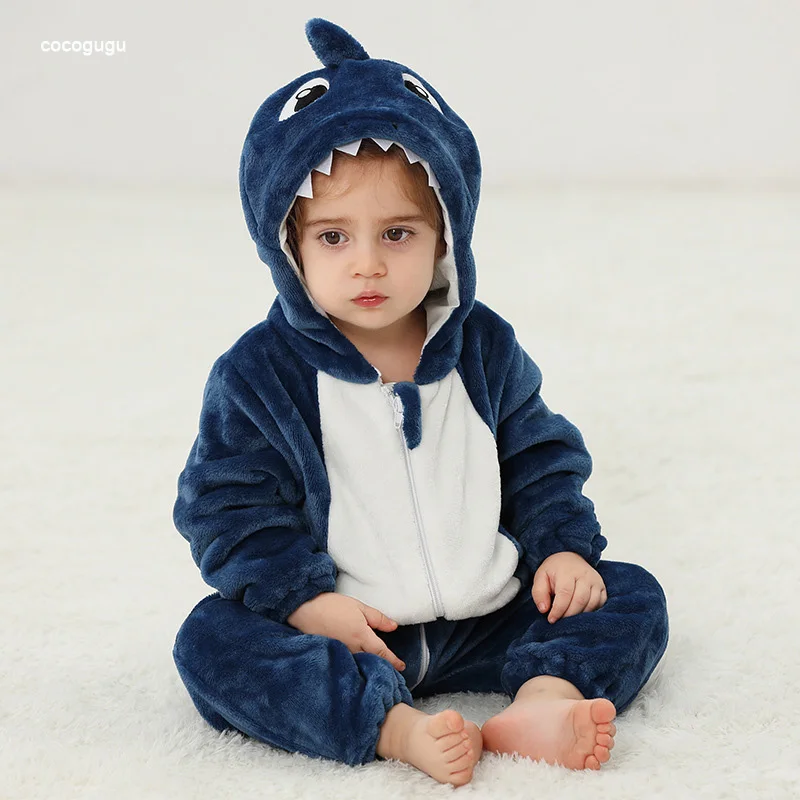 

Shark Romper Baby Boy Girl Pajama Newborn Bebe Clothes Cute Bodysuits Flannel Warm One-piece Winter Halloween Animal Outfit