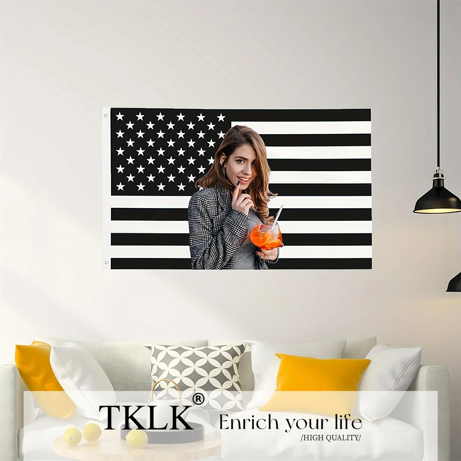 1 szt. Personalizowana Klasyczna Flaga Amerykańska w Kolorach Różowo-Czarnych, 90x150cm - Własny Tekst i Logo, Dekoracja Ogrodowa na Zewnątrz, Patriotyczna Dekoracja Ogrodowa