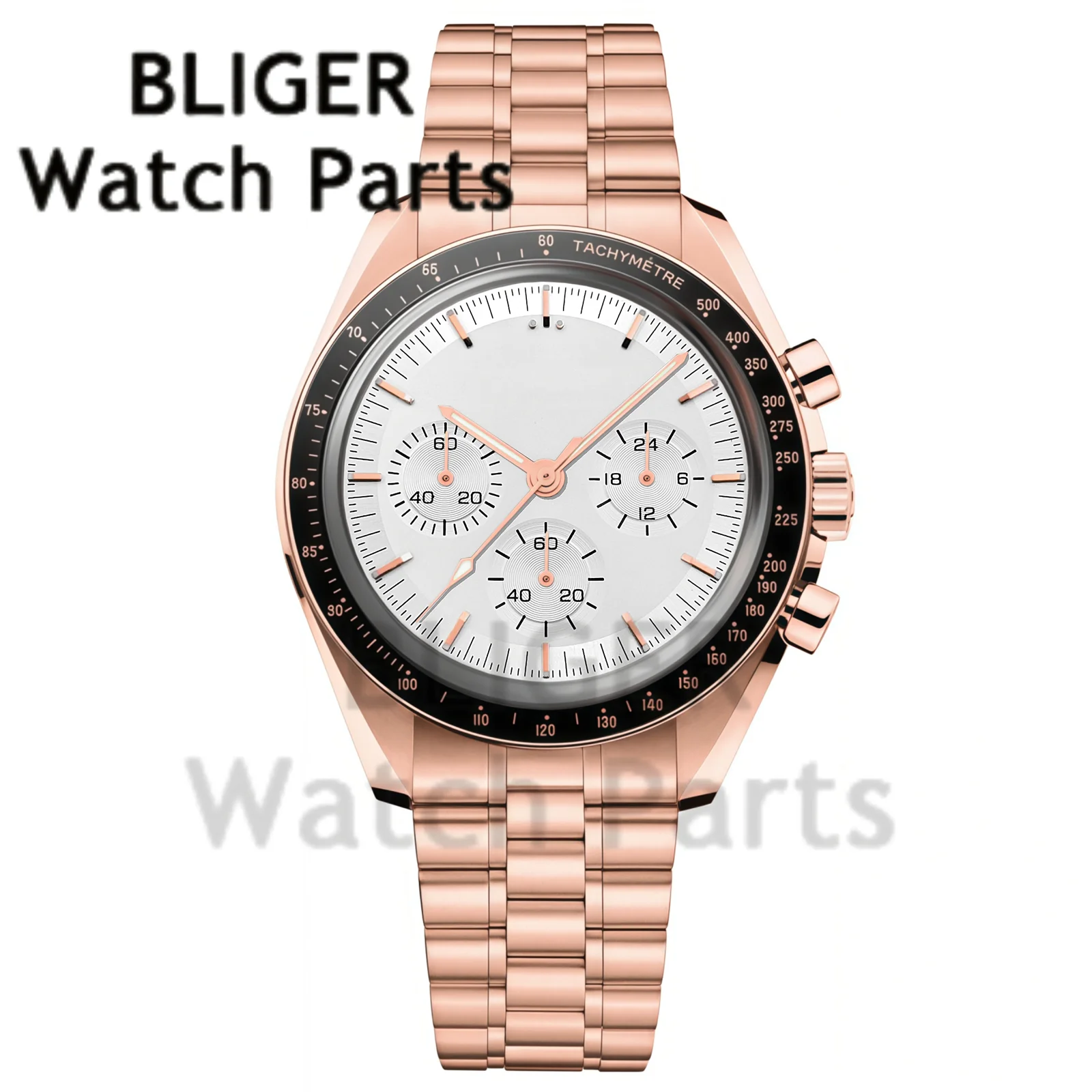 Customize Multi-function Chronograph Sport Watch For Men Rose Gold 5ATM Steel Dive Men Watch 40mm VK63 Quartz Movement Luminous