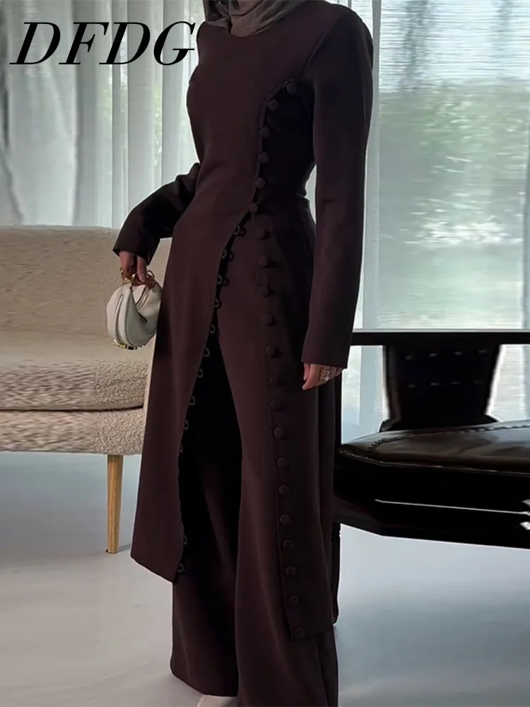 DFDG Conjunto de falda midi con bata minimalista de color puro para mujer, ropa de salón cómoda y elegante, ligera, diaria, primavera y verano 2025