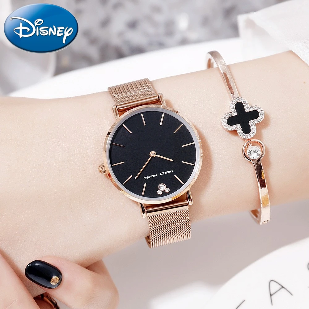 Disney Gift With Box Genuine Steel Band Watch Mesh Belt Fashion Simple Adult Women Ladies Popular Wrist Clock Relogio Masculino