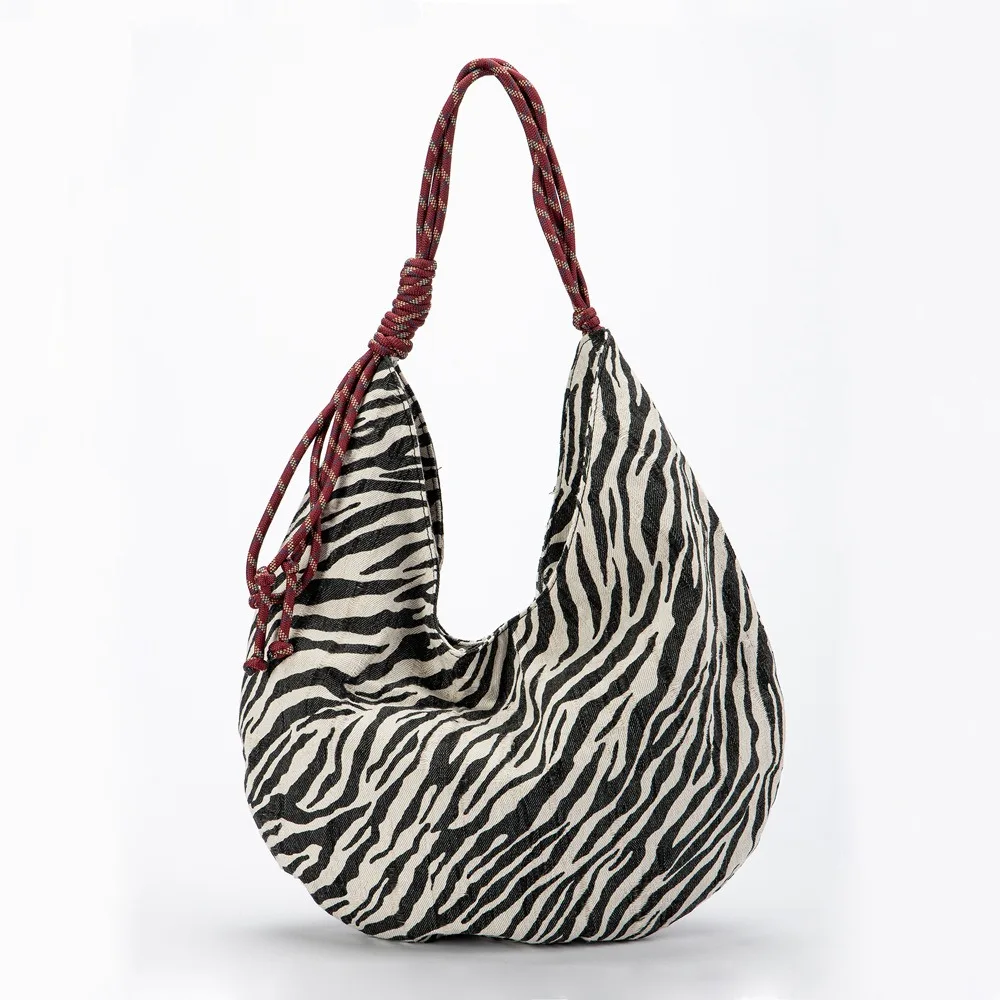 

Женская винтажная сумка через плечо с принтом зебры, модная парусиновая сумка с пельменями в форме полумесяца, подмышки