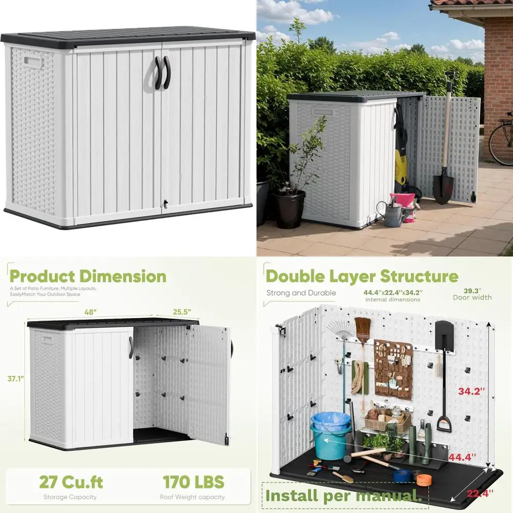 

26 Cubic Ft Outdoor Lockable Storage Cabinet, Waterproof Patio Shed for Tools, Cushions, and Garden Accessories (White)