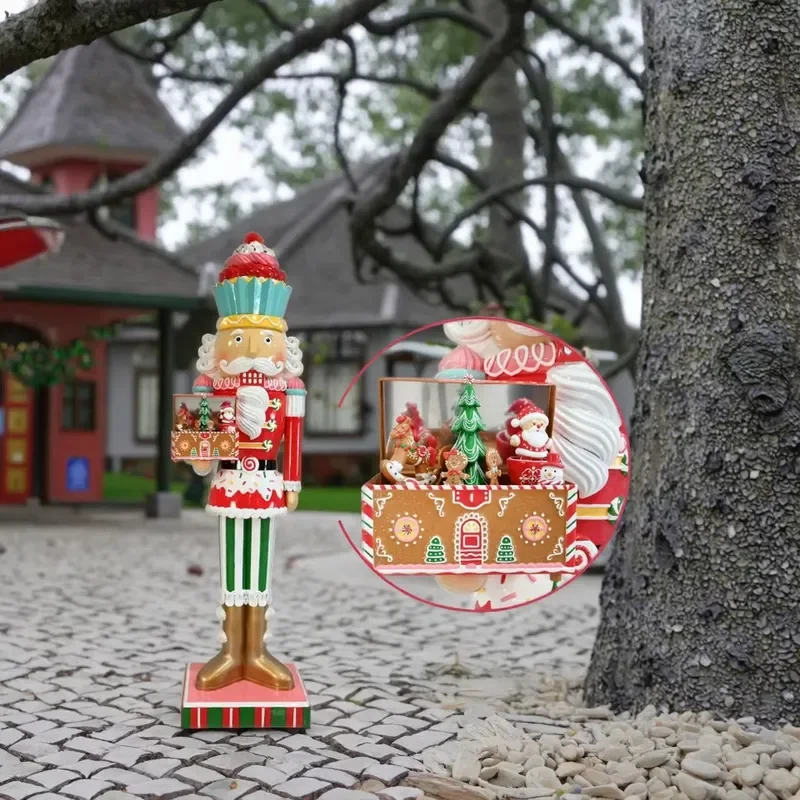 for Custom Life-size Resin Outdoor Musical Christmas Nutcracker with LED Lights Gift Box Open Soldier Decoration