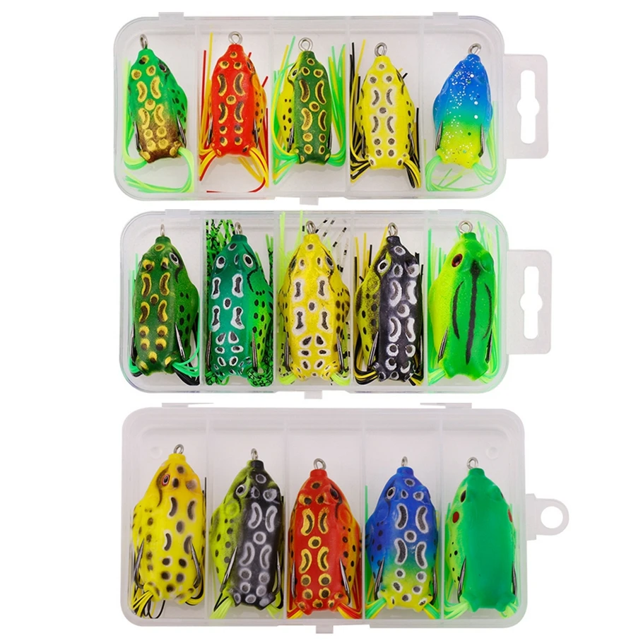 5pcs/box Colorful Frog Lure Topwater Wobblers Bait kit 4cm 5cm 6cm for Pike Artificial Soft Fishing Baits Snake Head Gear  Lures