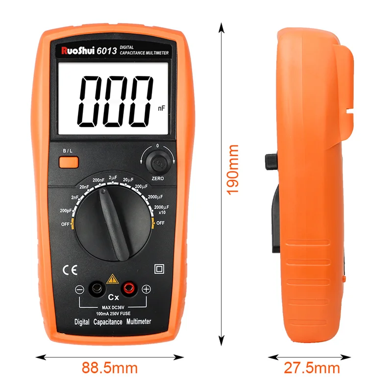 RuoShui6013 Digital Capacitance Meter High Precision Handheld Capacitor Tester Auto Tool 200pF-20000uF Inductance LCR Multimeter