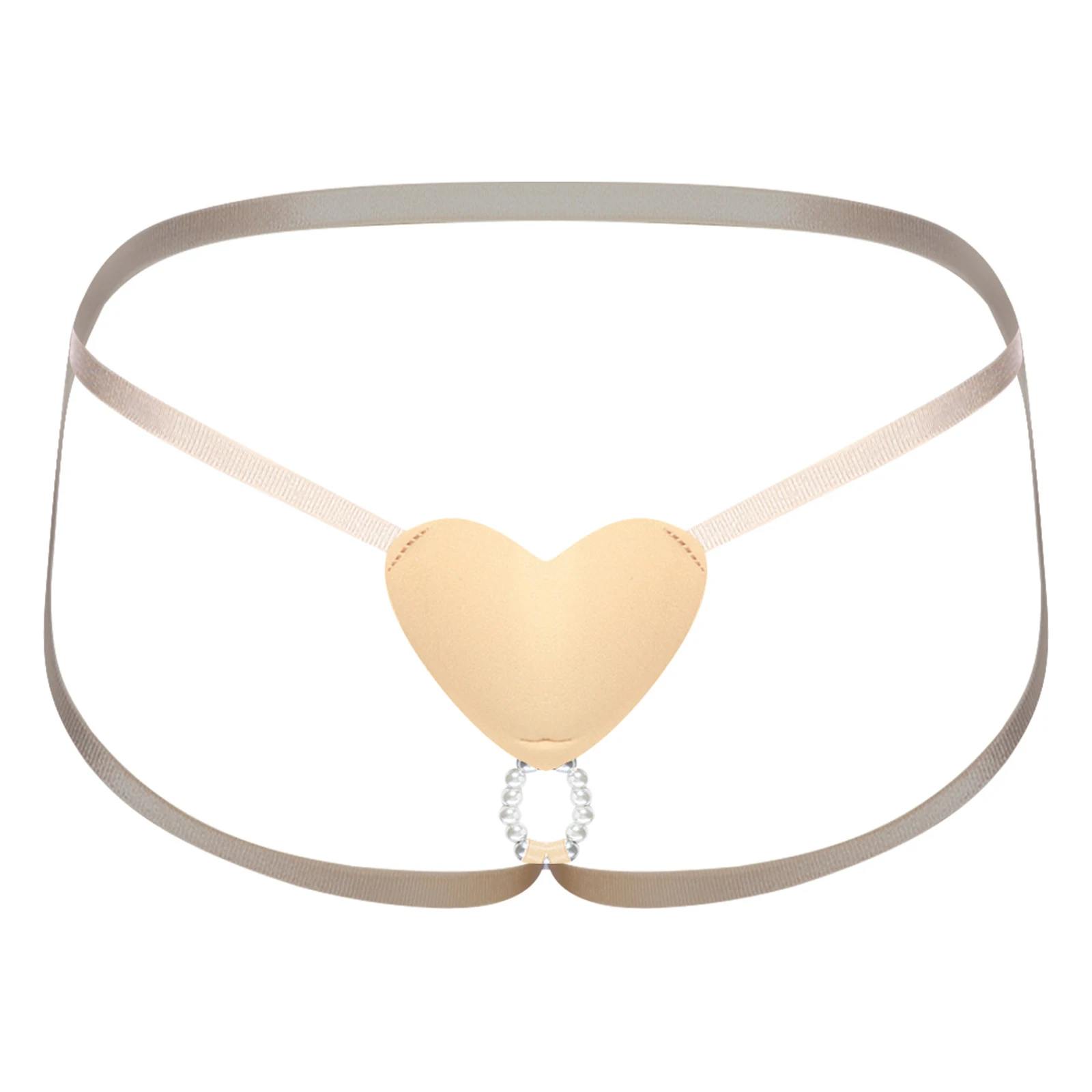 Mens Bikini Panties Hollow Out Micro G-string Thong Heart Patch Faux Pearls Ring Spaghetti Straps Briefs Underwear for Nightwear
