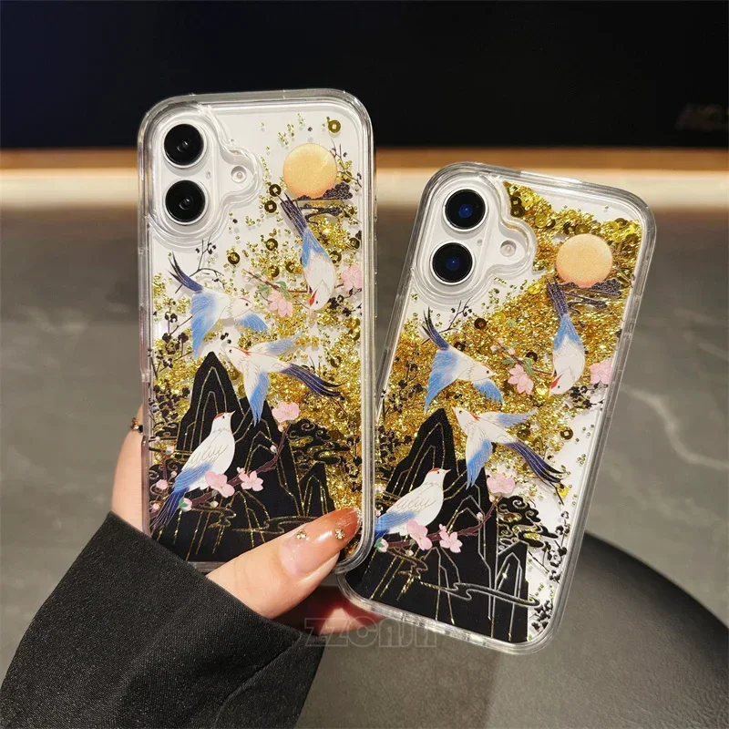 For iPhone 16 Plus 11 12 13 14 15 Pro Max Case 2025 Make Money Rich Luck Chinese New Year Liquid Quicksand Glitter Shiny Cover