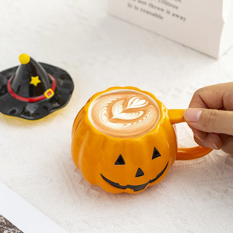 

Magic Pumpkin Shape Porcelain Mugs Water Cup Halloween Pumpkin Coffee Mug Dining Table Afternoon Tea Teacup Fruits Juice Cup