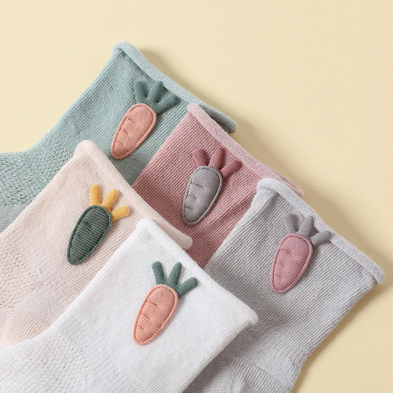 5 Pieces Summer New Mesh Cartoon Cotton Anti Loose Mouth Baby Socks Spring and Autumn Styles Non Legging Newborn Mid Tube Socks