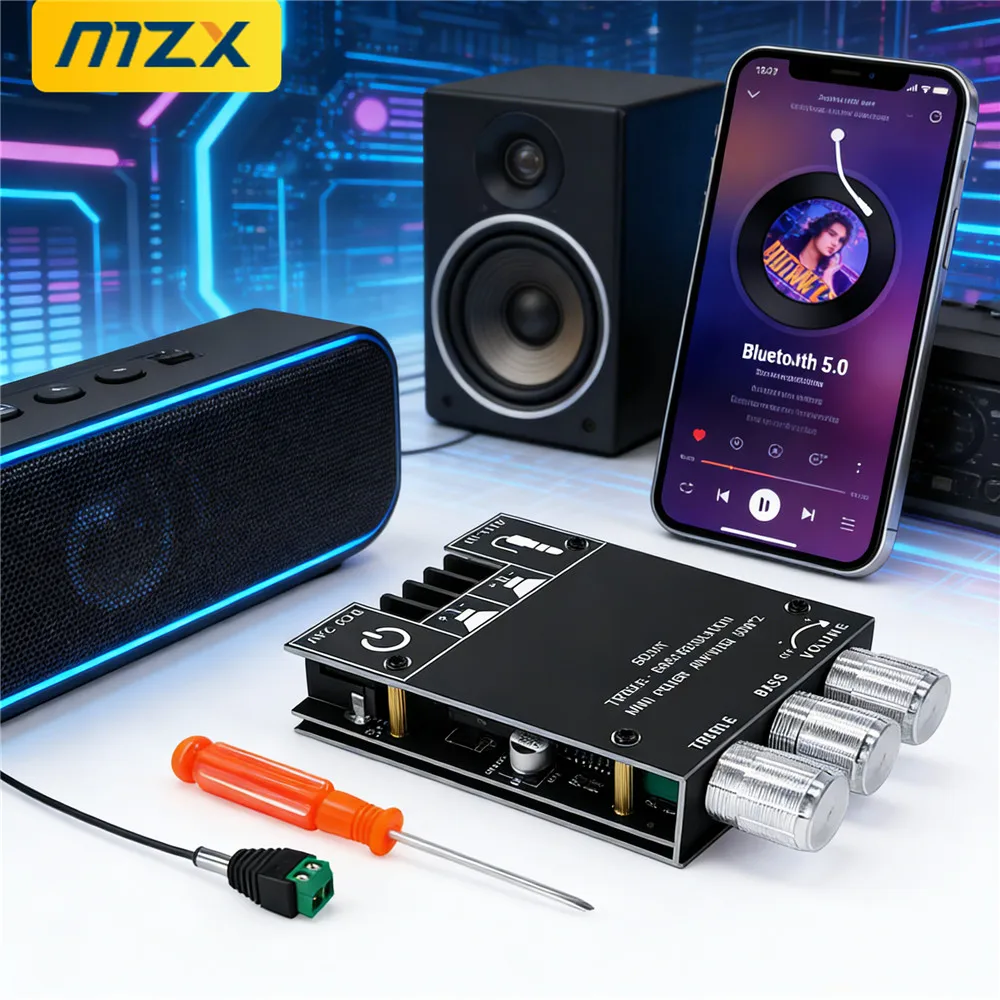 

Аудиоусилитель ZK-502MT 2x50W с Bluetooth 5.0, сабвуфером, AUX, цифровой модульной платой, 2.0-канальным стереоусилителем басов Hi-Fi для колонок