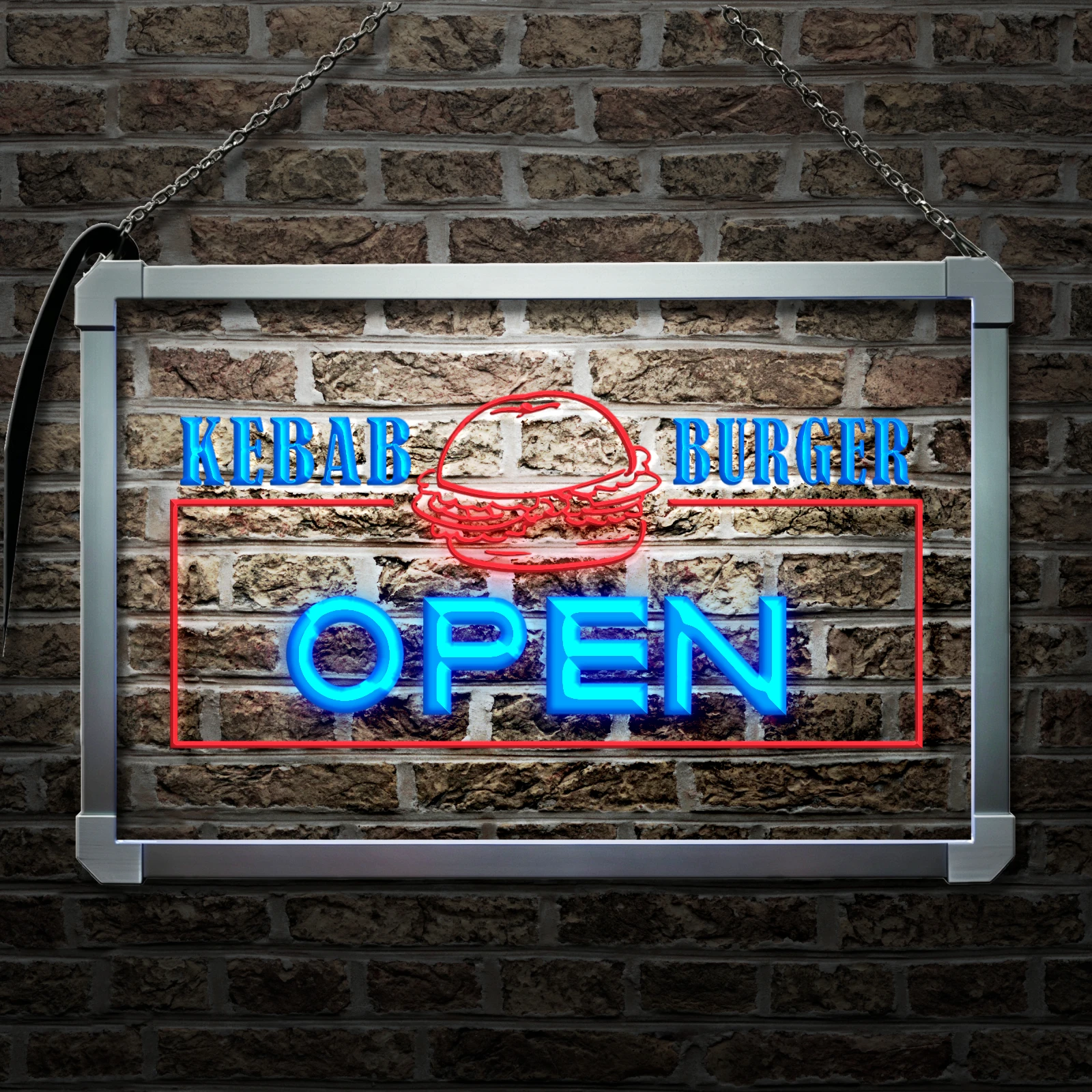 OPEN Kebab Burger Cafe Fast Food-LED Neon Sign with Independent Dual Color Control,Wall Decor Light for Party Wedding Shop