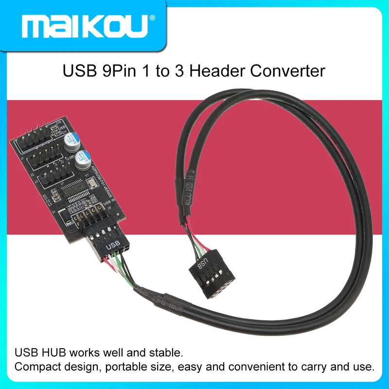 

9PIN Connector Board Hub with Cable USB 9PIN Hub Adapter Suitable for PC Cooling RGB LED Fan