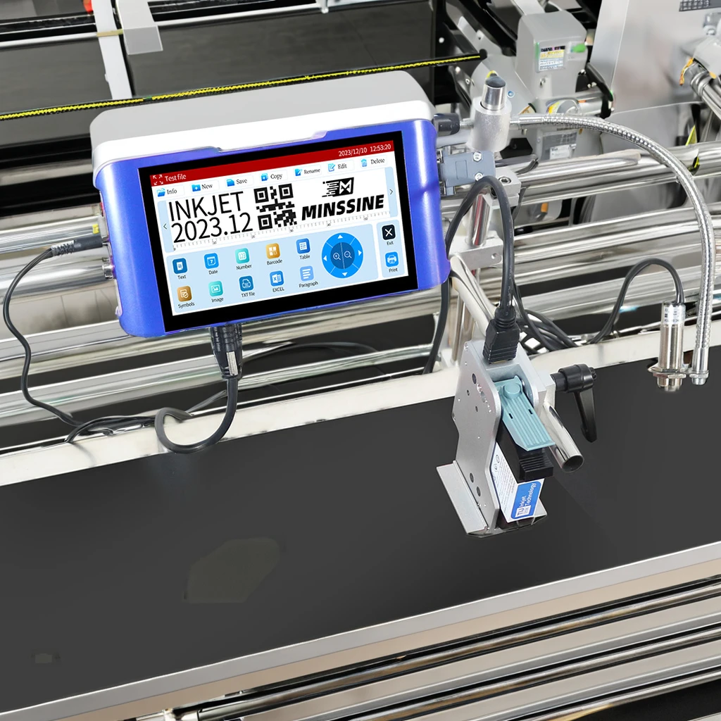 TIJ2.5 Minssine Automatic Inkjet Coding Printer 600dpi Smart Expiry Date Batch Printing Food Bags Metal Cartons Inkjet Printer