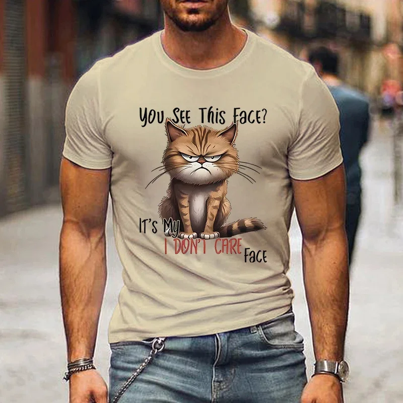 Serious Cat 3D Printed New Men's T-Shirt Summer Short Sleeve Comfortable Top Men T Shirts Streetwear Baggy Popular Classic Tees