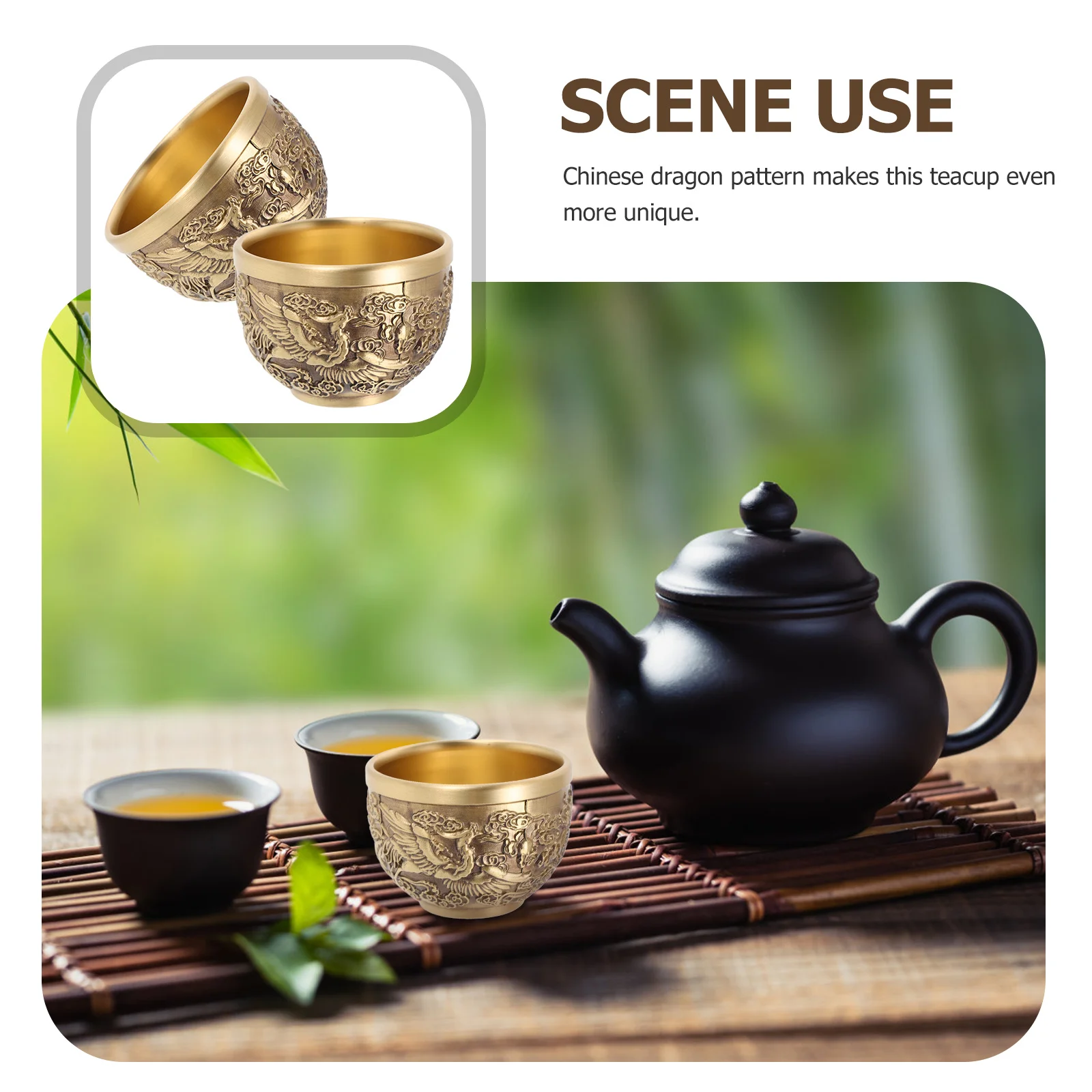 

2Pcs Chinese Style Copper Dragon Pattern Tea Cup Vintage Tea Drinking Mug Retro Home Decor Teacup Retro Teacup