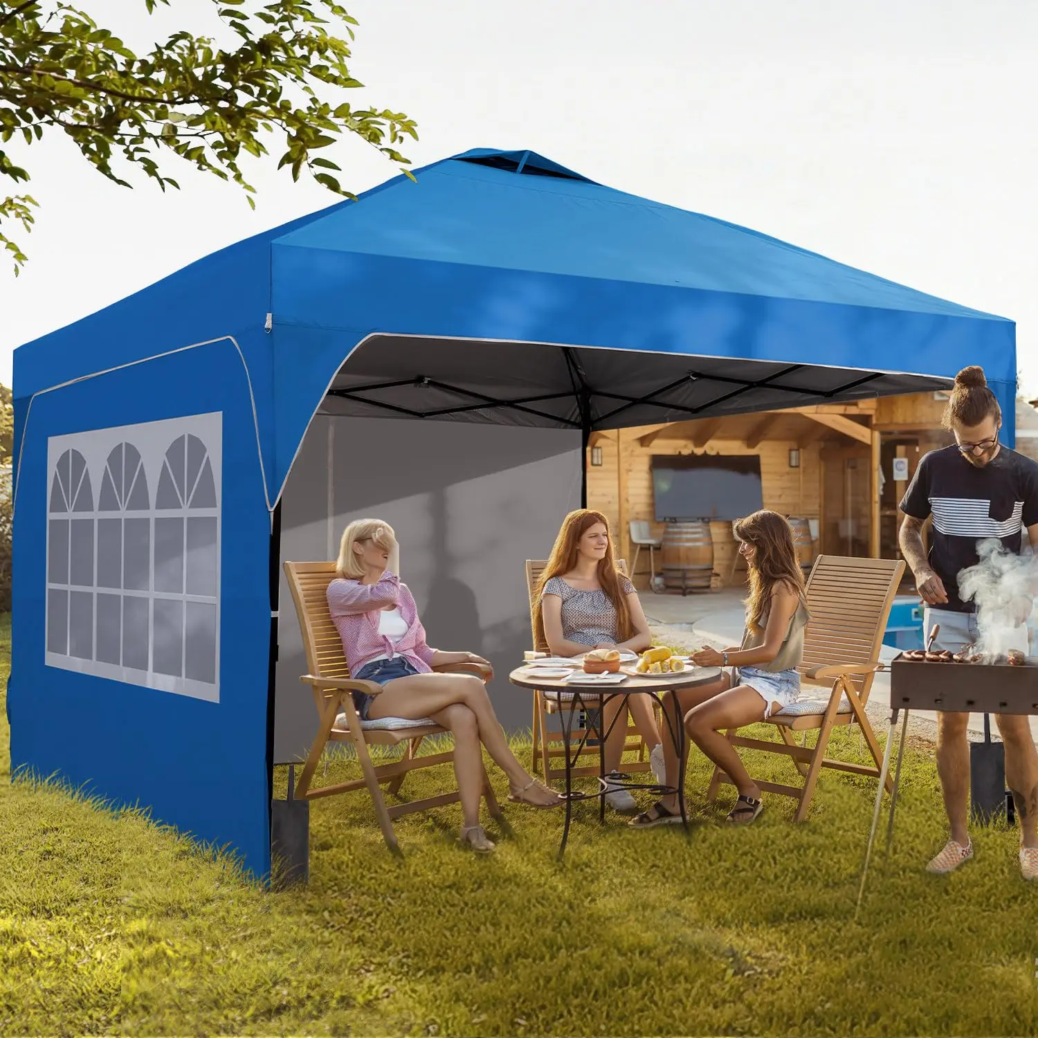 10x10 FT Pop Up Canopy with Sidewalls, 1-Button Push Instant Tent, Customized