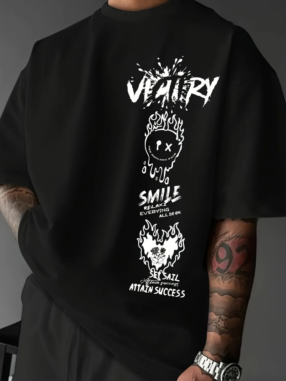 Hot selling American men's summer smiley face graffiti print micro elastic breathable round neck T-shirt outdoor casual top