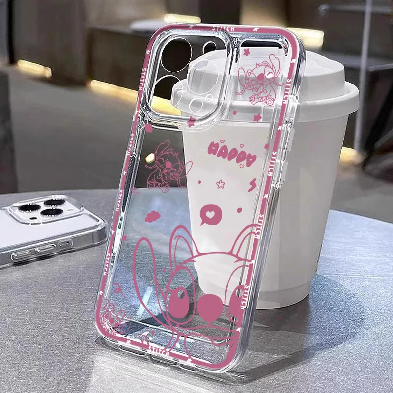 Disney Angel And Stitch Cute For Realme10 9 C30 53 63 Narzo50 Find X5 Reno12 11 10 8 7 6 Pro Plus Transparent Space Phone Case