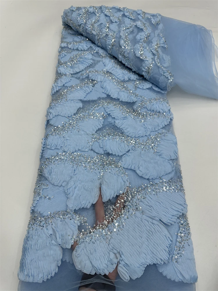 

High -End Luxury French Beads Lace Fabric 2025 High Quality African Sequins Groom Net Lace Fabrics For Nigerian Wedding Dresses