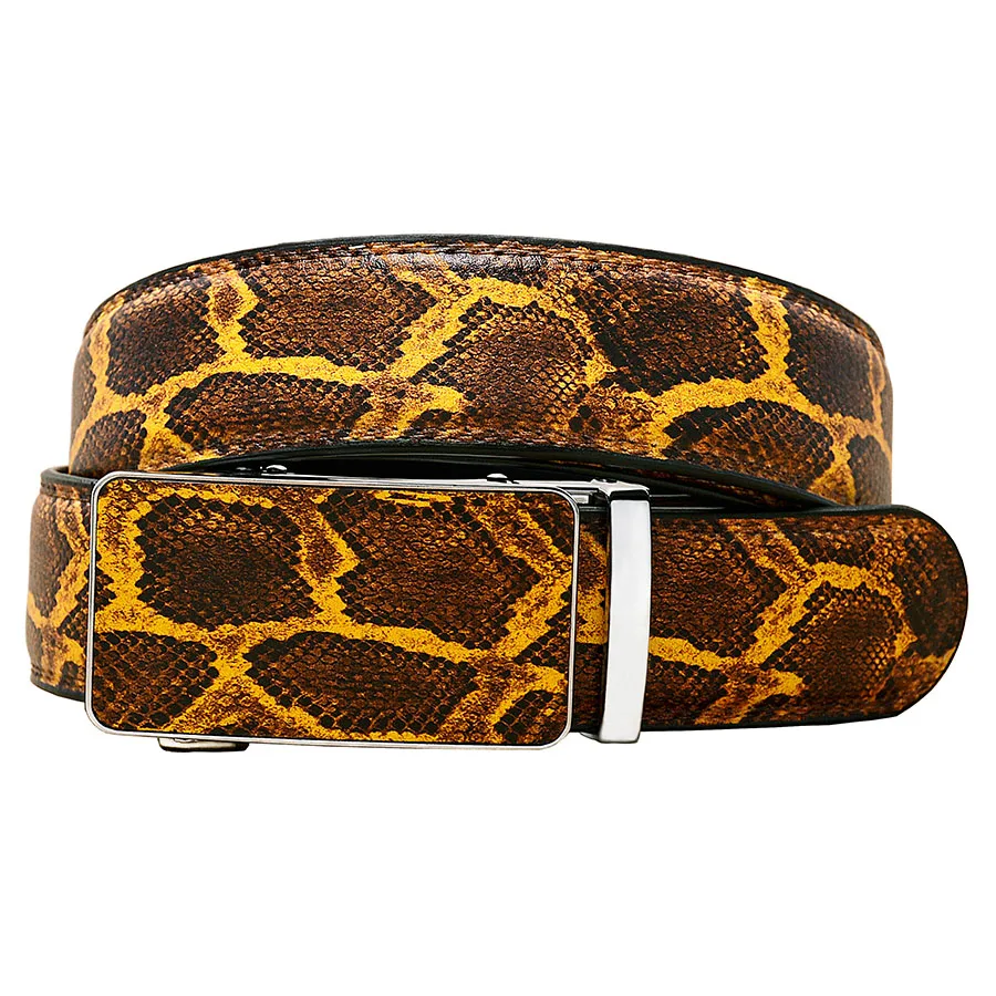 Fashion Genuine Leather Belts Unisex Luxury Simulated Snake Pattern Automatic Buckle Cowskin Waist Strap for Men and Women Gift