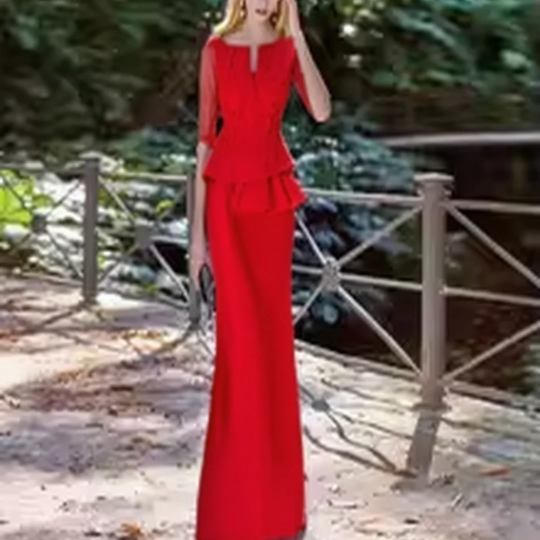 

Customized appliquéd silk and satin floor-length mermaid wedding dress for the mother of the bride at the formal evening party