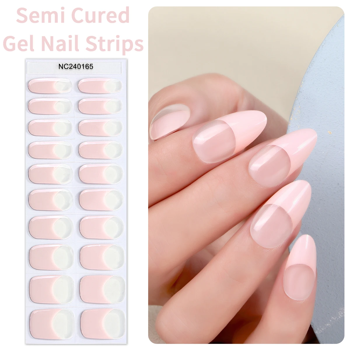 20Tips French Gradient Semi-cured Gel Nail Sticker Glitter Solid Color Self-Adhesive Gel Nails Stickers UV Lamp Curing Manicure