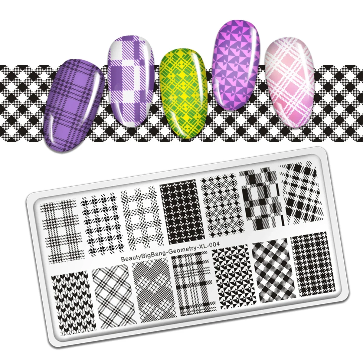 Rectangle Plaid Pattern Nail Stamp Template Geometric Halloween Christmas Image Plate Nail Art Tools