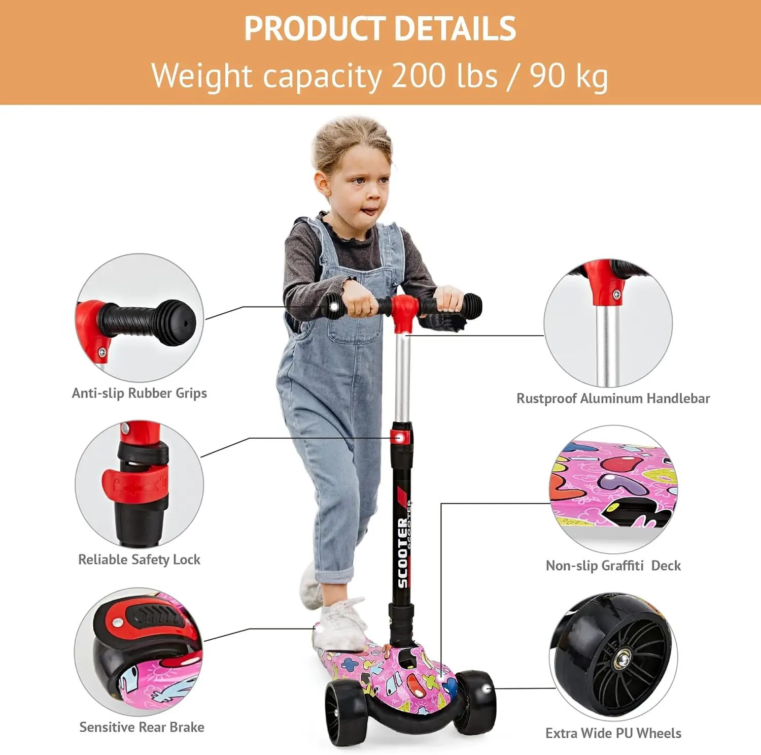 Lot de 2 trottinettes pour enfants de 3 à 12 ans, trottinette pliable et réglable avec tambours graffiti, pont antidérapant et roues extra larges