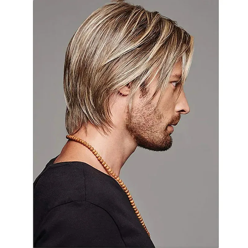 HAIRJOY-Peluca de pelo sintético para hombre, pelo corto en capas, color marrón, rizado