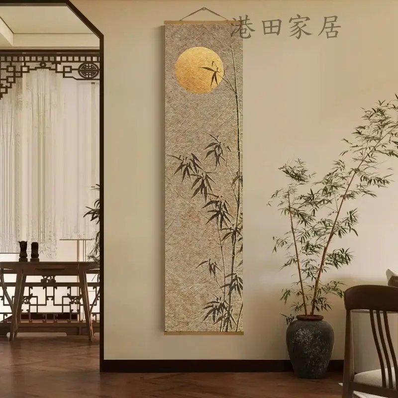Japonês zen bambu vertical tapeçariaclear elegante brisa rolagem arte da parede para sala de chá sala estudo casa decoração da parede lona