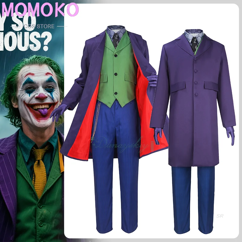 

Movie Dark Clown Cosplay Costume Adult Man Purple Suit Knight Funny Suit Scary Clown Costume For Halloween Carnival Party