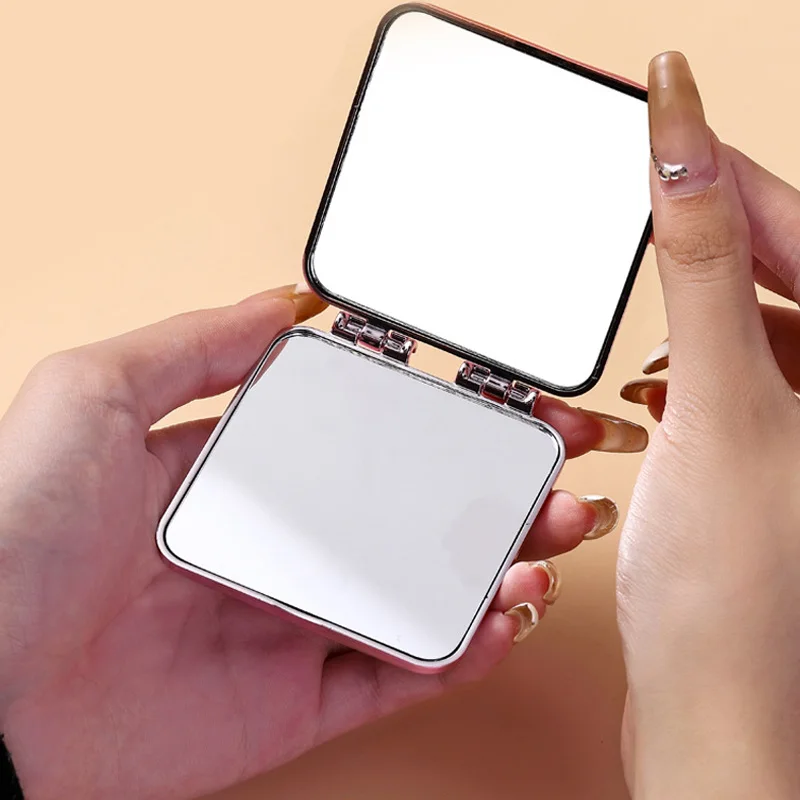 Mini prostokątne lusterko dwustronne, metalowe lusterko galwanizowane, przenośne składane małe lusterko ręczne, lusterko kieszonkowe HD do makijażu