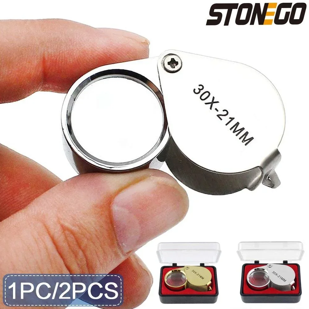 STONEGO Magnification 30x Jewelry Magnifier Eye Loupe 21mm Lens Jewelry Magnifying Glass with Box