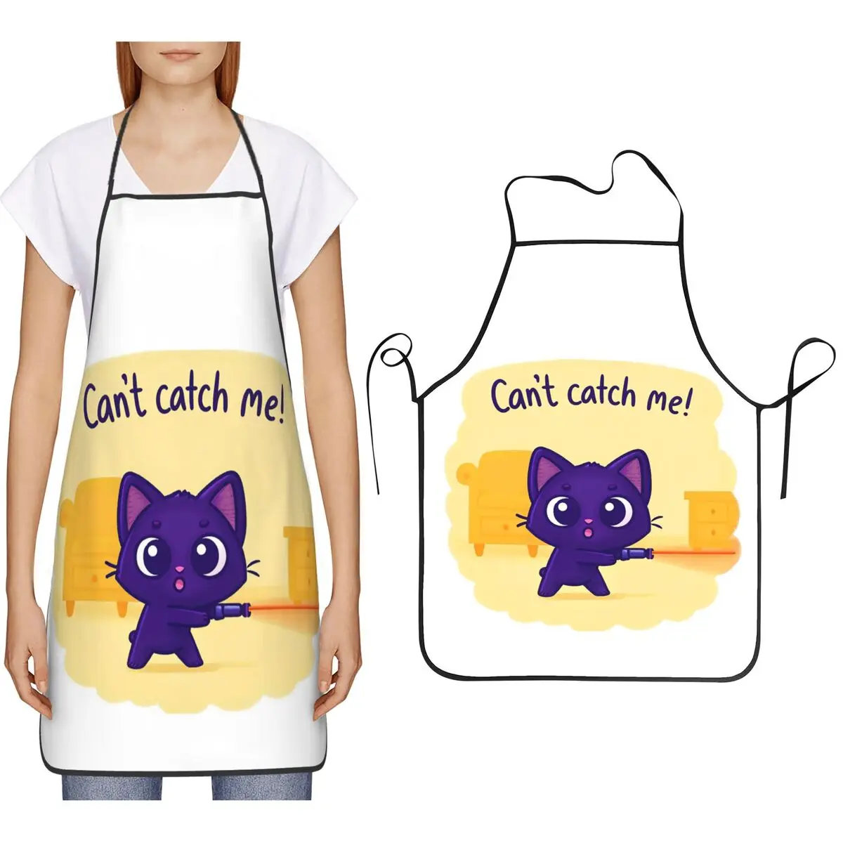 

Не могу ловить меня, лазерная наклейка с котенком, фартуки для шеф-повара, приготовления пищи, кухни, нагрудник без рукавов, кухонный сарафан для уборки для женщин и мужчин